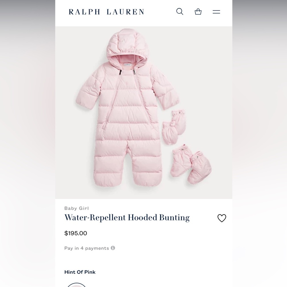Brand new with tags girls pink Ralph Lauren bunting.  Size 3 months.